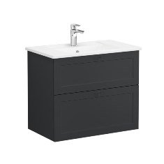 Vitra Root Classic 68859 Lavabo Dolabı, İki Çekmeceli, 80 Cm, Mat Grafit, Köşeli Lavabolu